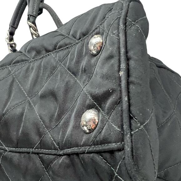 Prada Tessuto Impuntu Shoulder Bag Black Quilted Nylon Chain Leather Strap - Picture 13 of 16